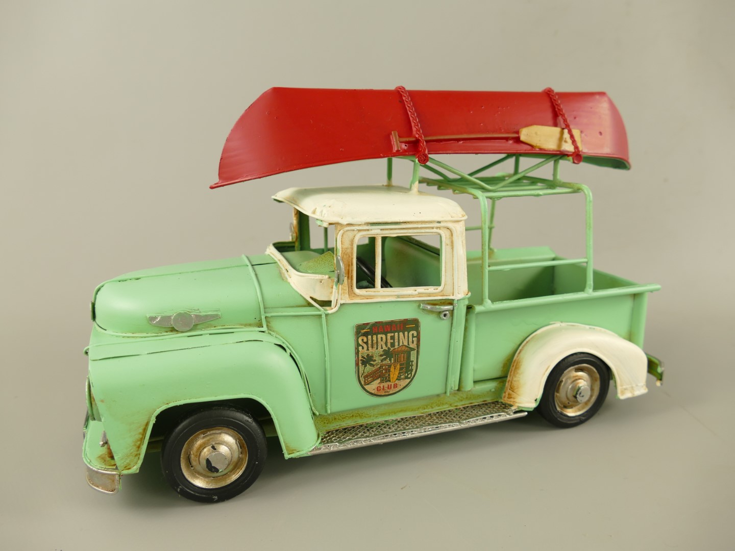 *ANG. Auto mit Kanu Antik Eisen L.29cm