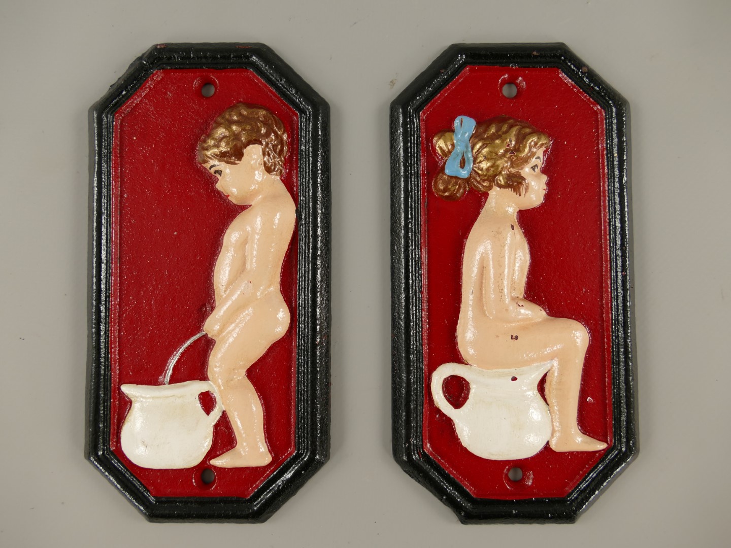Schild Eisen rot Toilet Man/Frau H.17x9cm SET!
