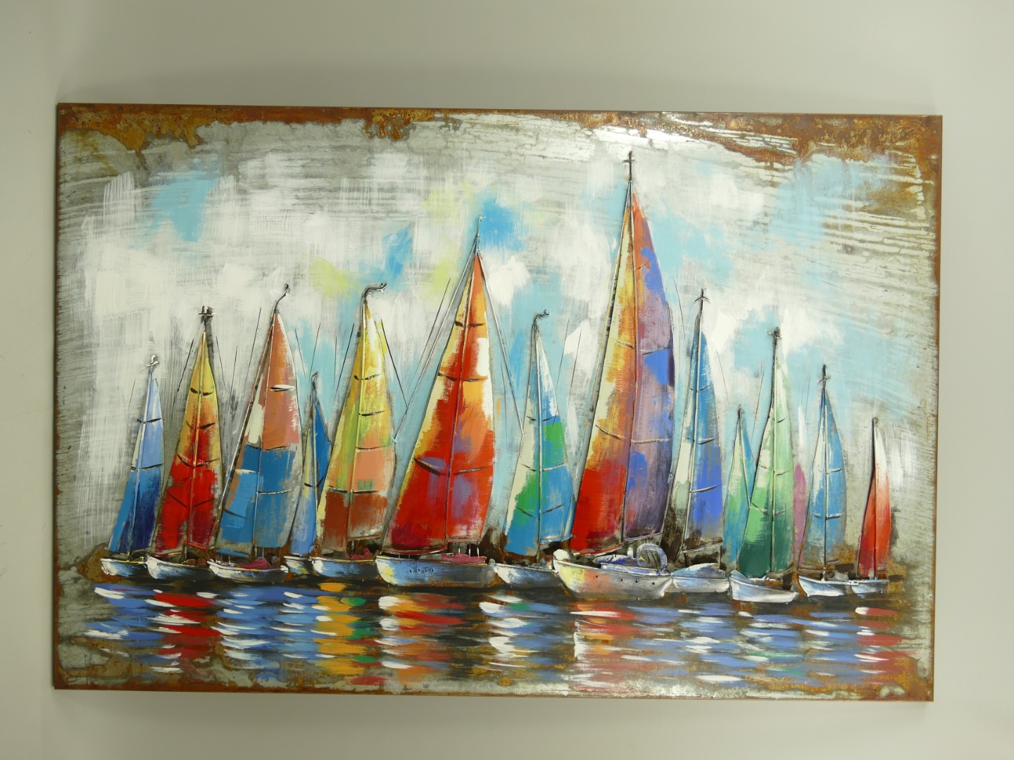 (*) Metallbild (3D) Eisen Schiffe L.120x80cm