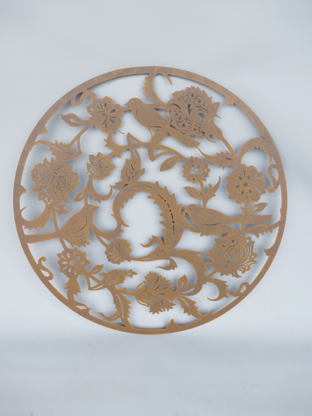 (*)Wand Vögel/Blumen Ornament rust. Eisen D.80cm