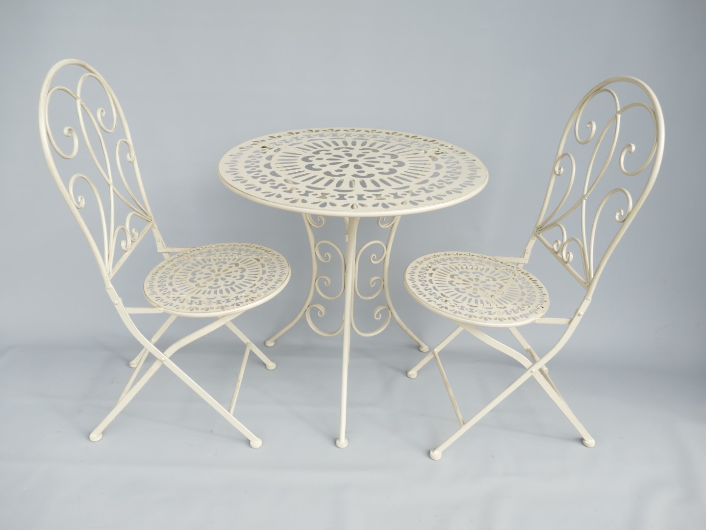 *ANG. 2xStuhl/Tisch(D.70) Eisen antik Weiss SET!!