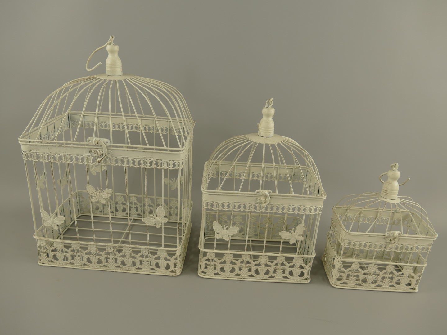 Käfig(eckig) Eisen rustik weiss Set/3 H.43/34/25cm