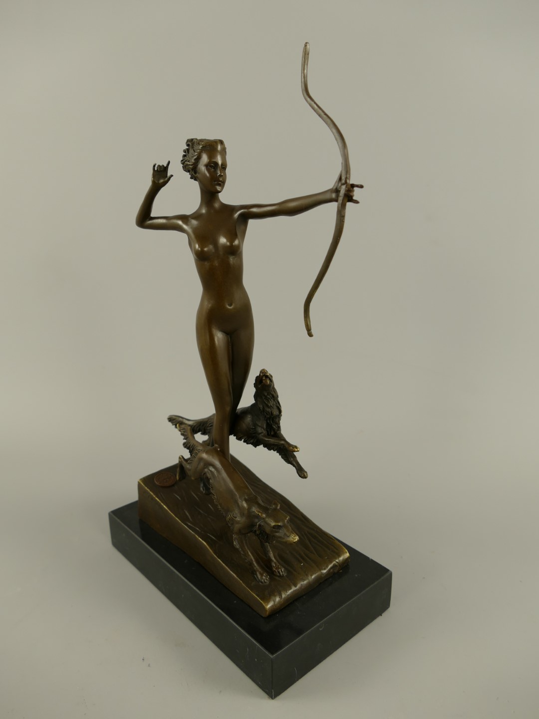 #Figur Bronze Frau mit Hunden H.34x18cm