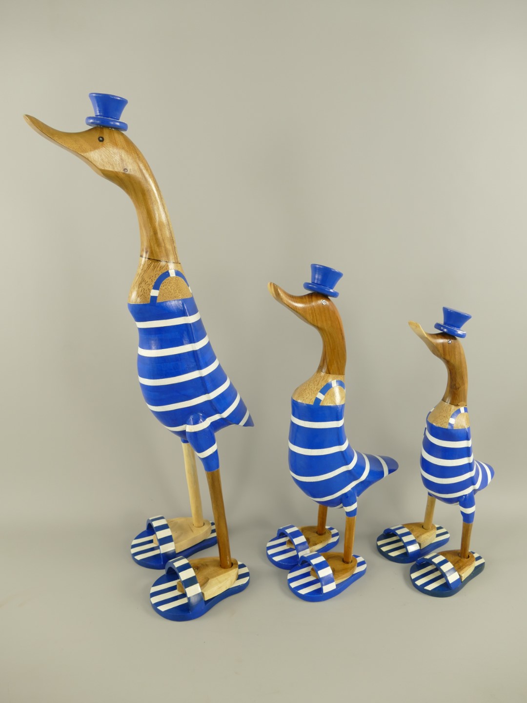 *A? *NT Ente Set 3St. Holz blau farbig H.42-69cm