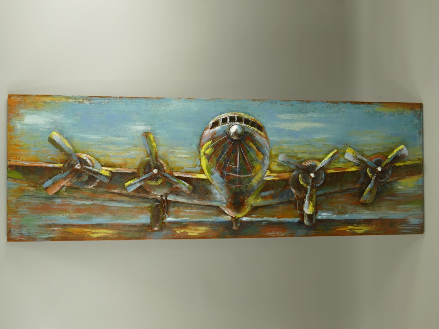 (*)Metallbild (3D) Eisen Flugzeug L.180x60cm