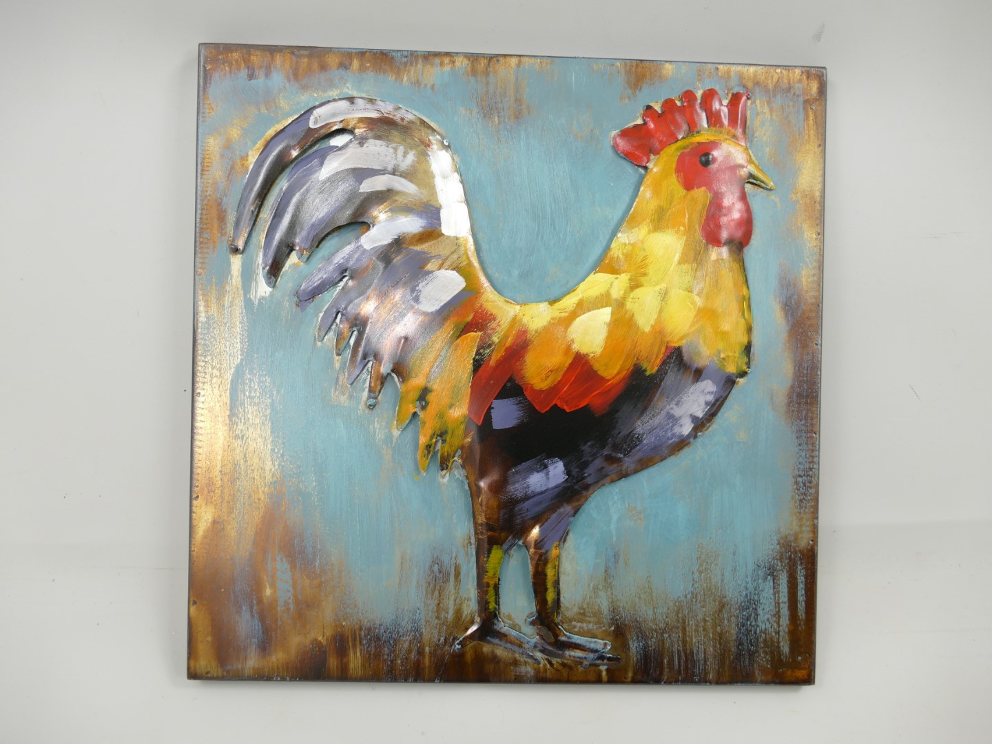 Metallbild (3D) Eisen Hahn H.40x40cm