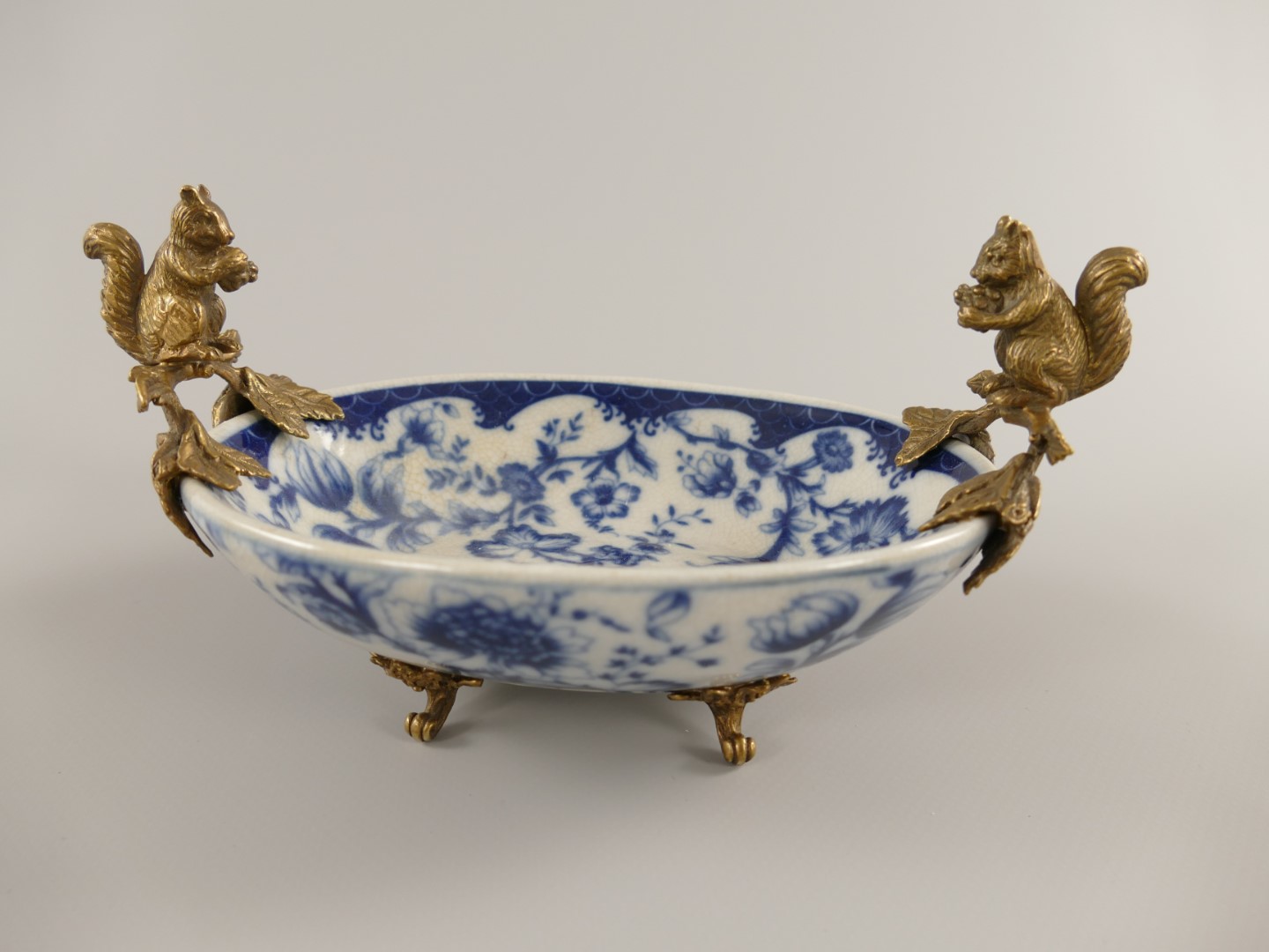 Schale Eichhörn BLAU!! Porzel./Mes. L.20x10cm