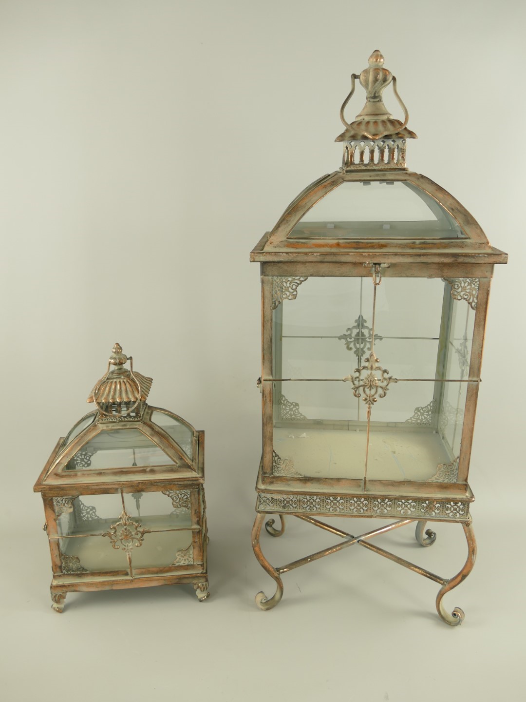 (*)Laterne rustikal Eisen farbe Set/2 H.44-85cm