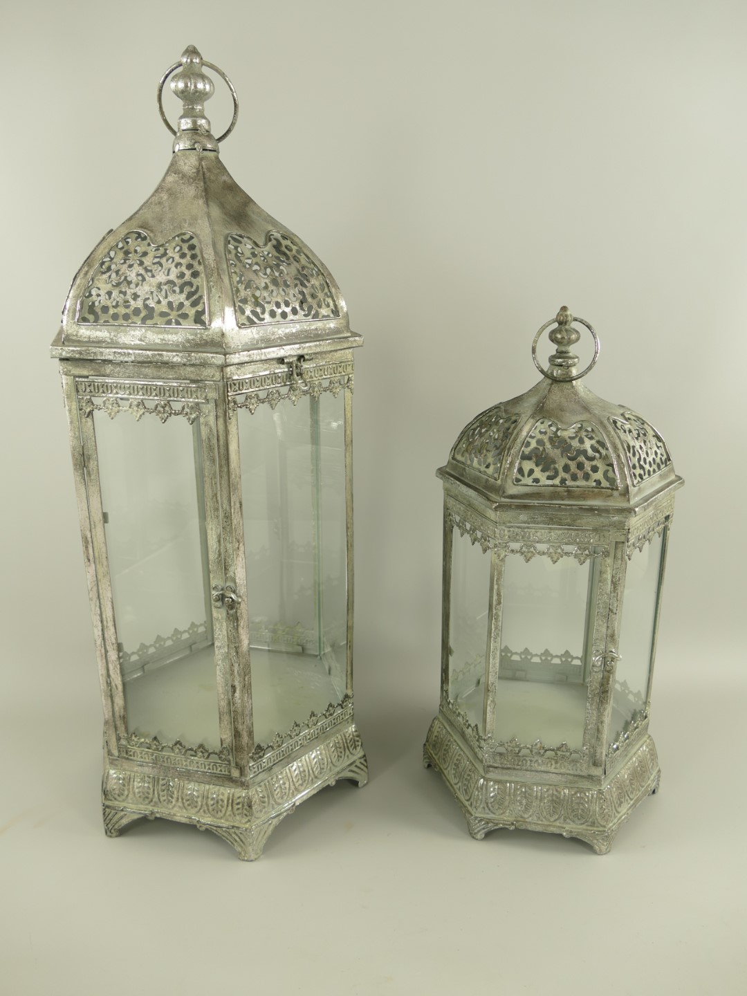 (*) Latern Eisen silber farbe Set/2 H.50/72cm