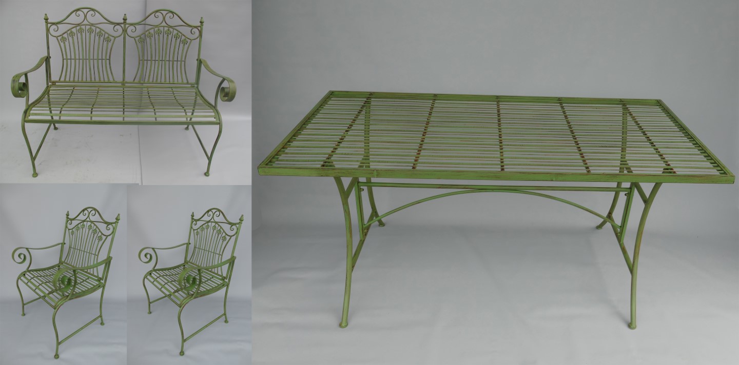 *A?(*) 2xStuhl/Bank Tisch Eckig!! Eisen GRÜN! SET!