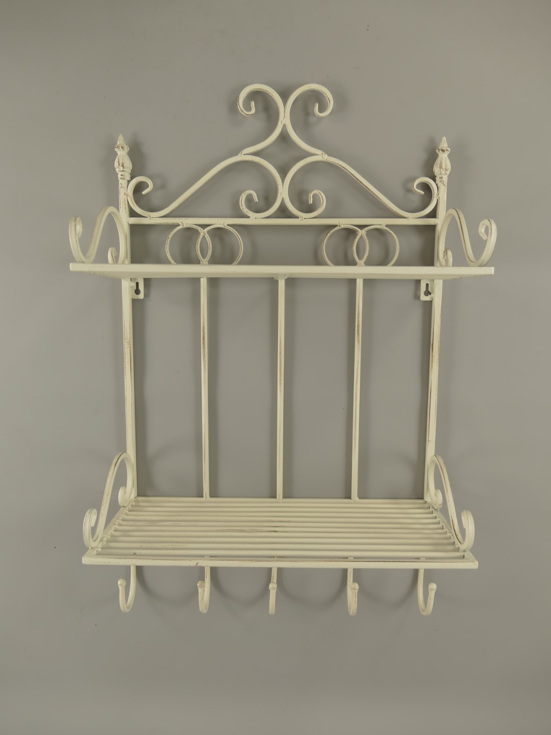 Wandhaken 2-ablagen Eisen rustikal weiss L.42x68cm