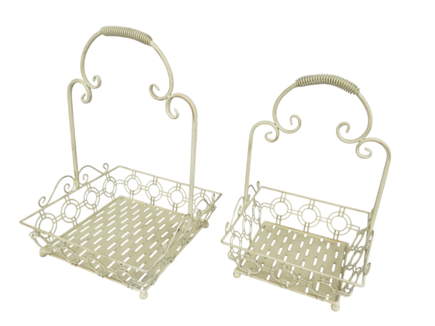 *ANG./AUG. Korbset Eisen rust. weiss S/2 H.50/43cm