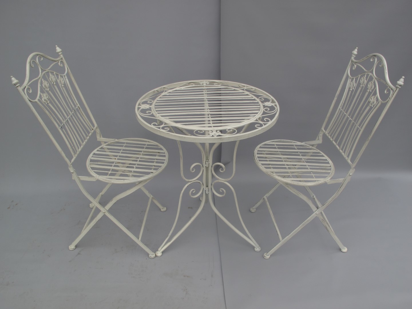 *NT 2Stuhl/Tisch(70) H.93cm Eisen rust. WEISS SET