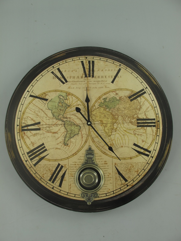 *ANG. Wanduhr Holz mit pendel(Batterie) D.60cm