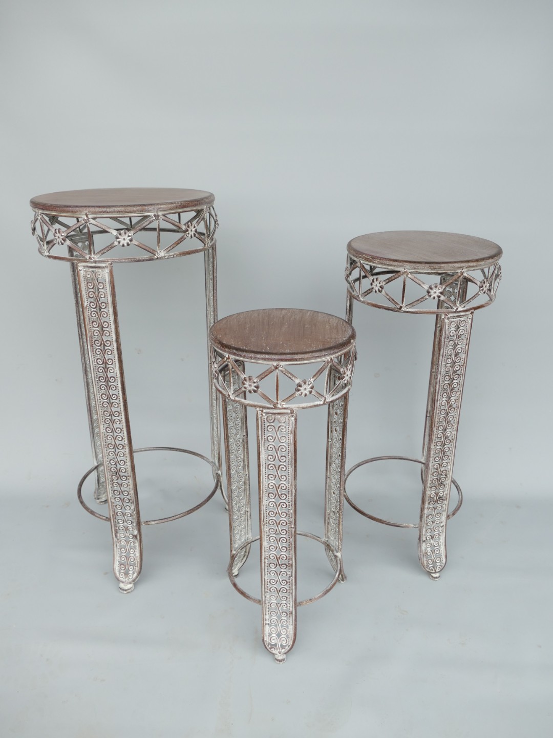 Tisch Eisen rustikal braun Set/3 H.60/70/80cm