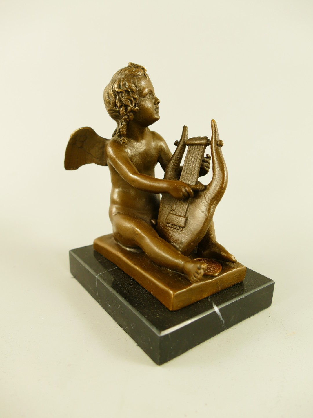 Figur Bronze Engel mit harfe H.11x10x7cm